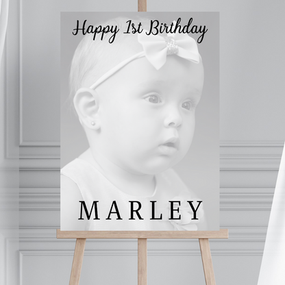 Black & White Photo Board | First Birthday Welcome Board Sign | Personalised Party Board | A4, A3, A2