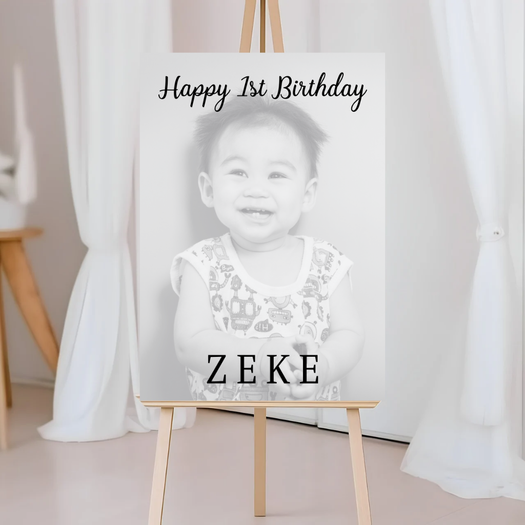 Black & White Photo Board | First Birthday Welcome Board Sign | Personalised Party Board | A4, A3, A2