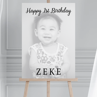 Black & White Photo Board | First Birthday Welcome Board Sign | Personalised Party Board | A4, A3, A2