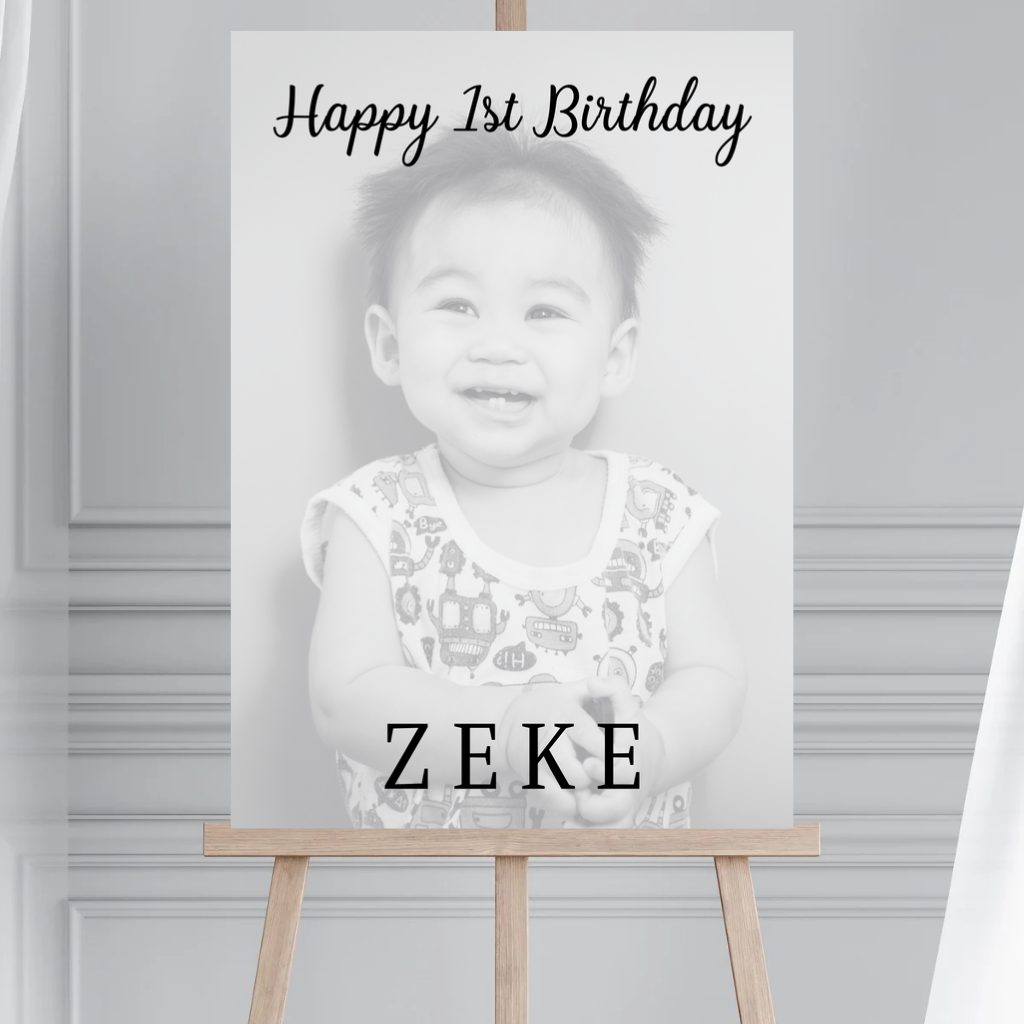 Black & White Photo Board | First Birthday Welcome Board Sign | Personalised Party Board | A4, A3, A2