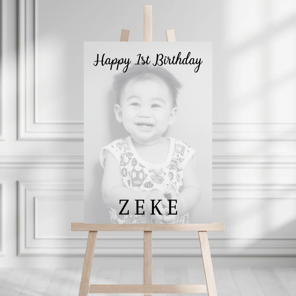 Black & White Photo Board | First Birthday Welcome Board Sign | Personalised Party Board | A4, A3, A2