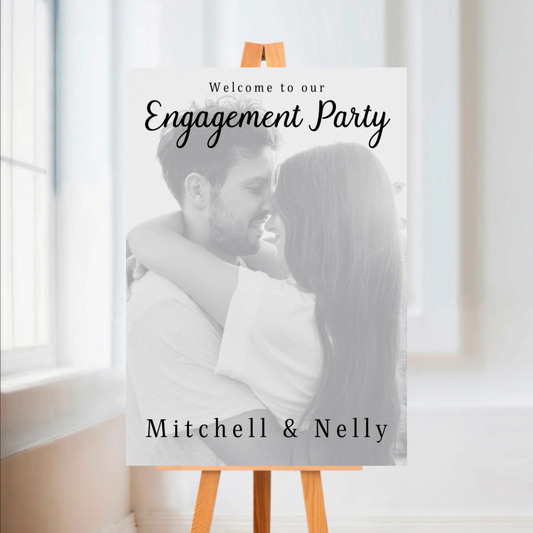 Engagement Day Black & White Photo Welcome Entrance Board Sign | Personalised Engagement Event Board Sign | A4, A3, A2