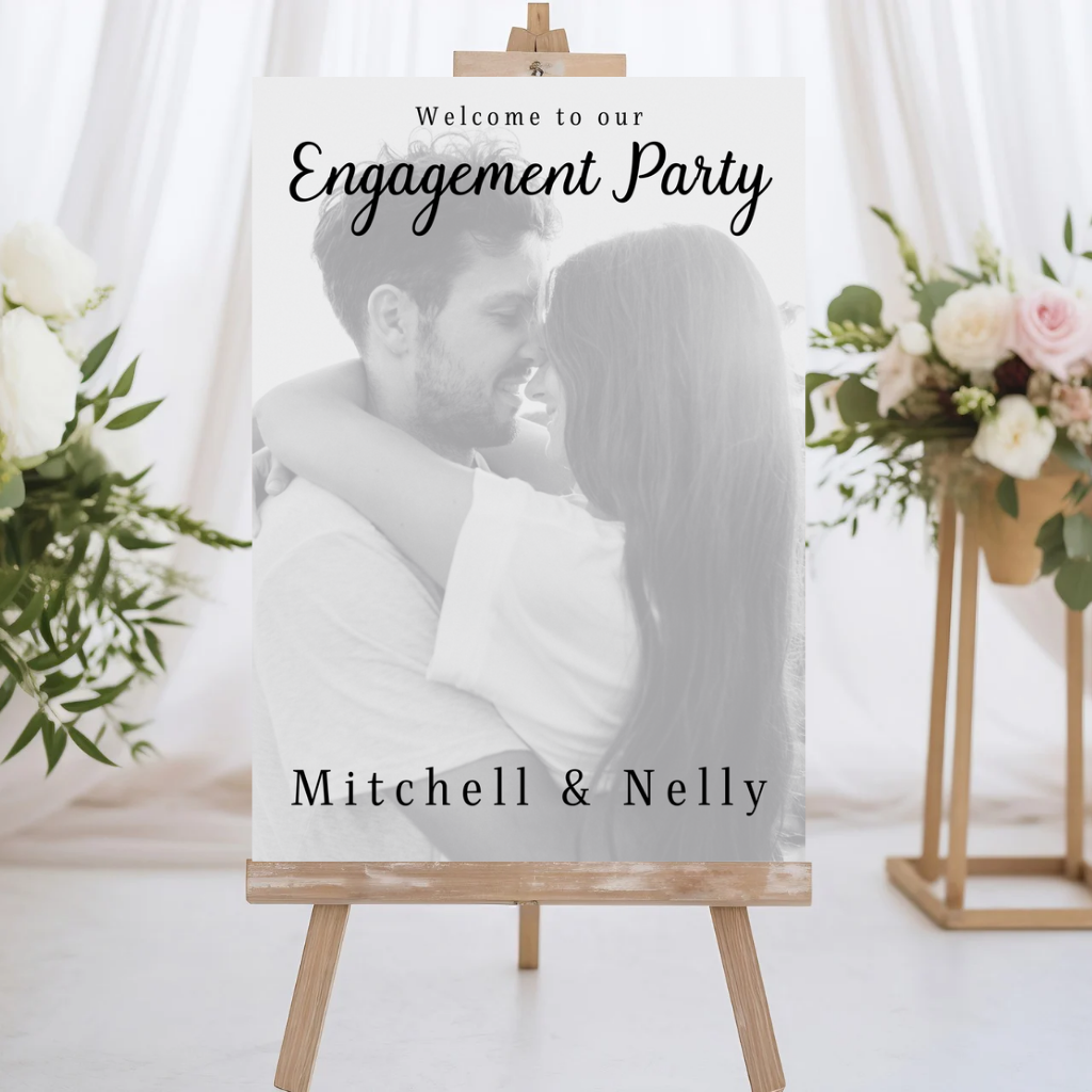 Engagement Day Black & White Photo Welcome Entrance Board Sign | Personalised Engagement Event Board Sign | A4, A3, A2