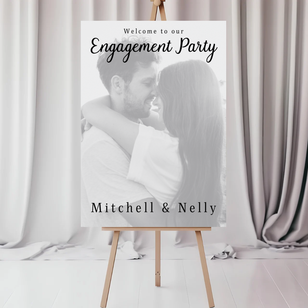 Engagement Day Black & White Photo Welcome Entrance Board Sign | Personalised Engagement Event Board Sign | A4, A3, A2