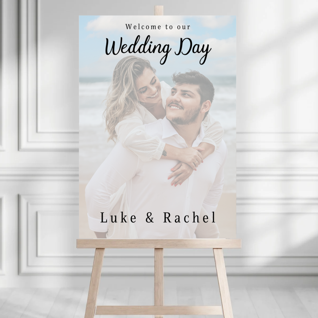 Wedding Day Colour Photo Welcome Entrance Board Sign | Personalised Wedding Event Board Sign | A4, A3, A2