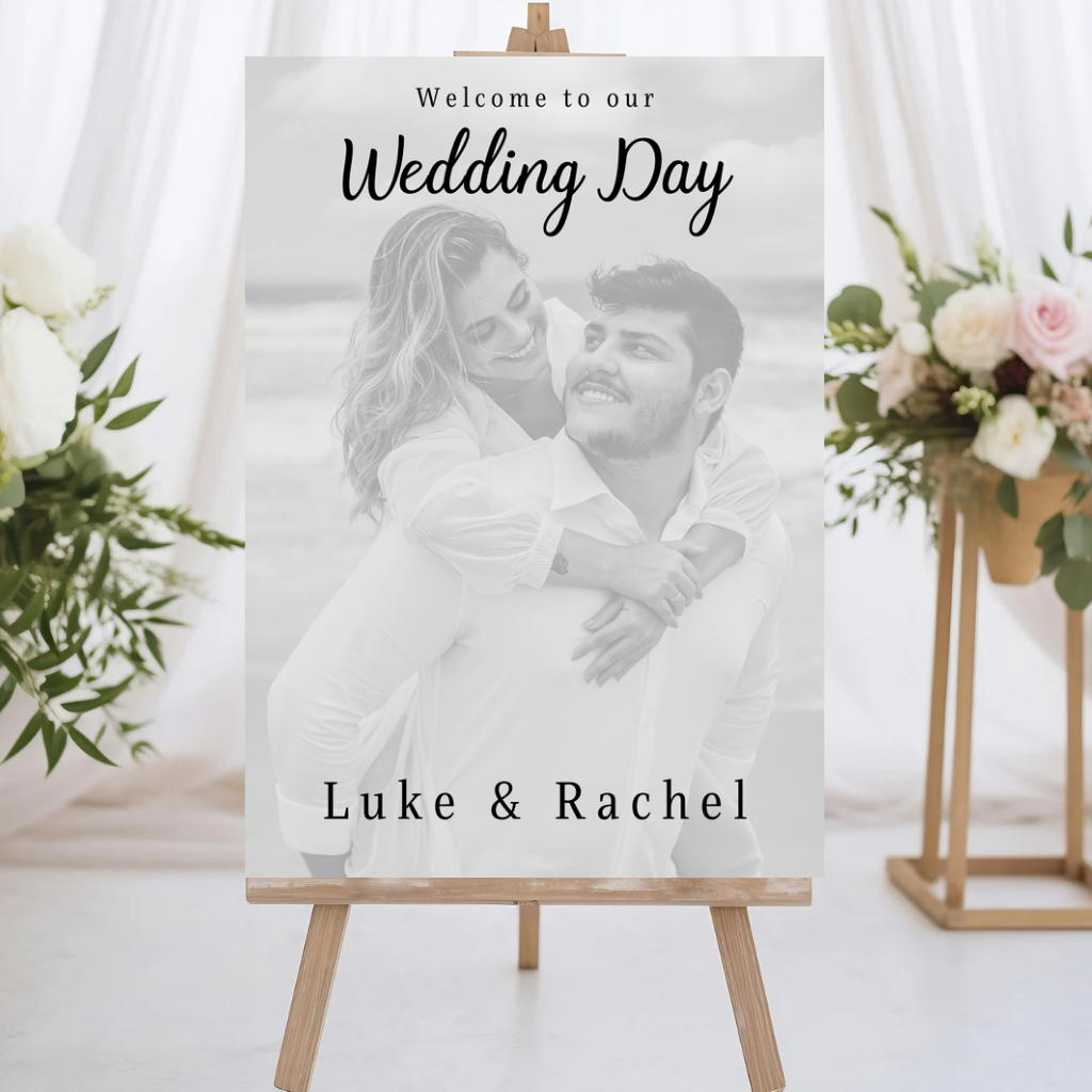 Wedding Day Black & White Photo Welcome Entrance Board Sign | Personalised Wedding Event Board Sign | A4, A3, A2