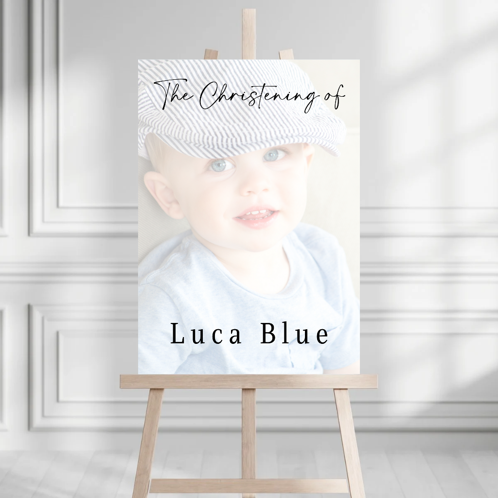 Colour Photo Board | Christening, Baptism, Holy Communion Welcome Board Sign | Personalised Party Board | A4, A3, A2