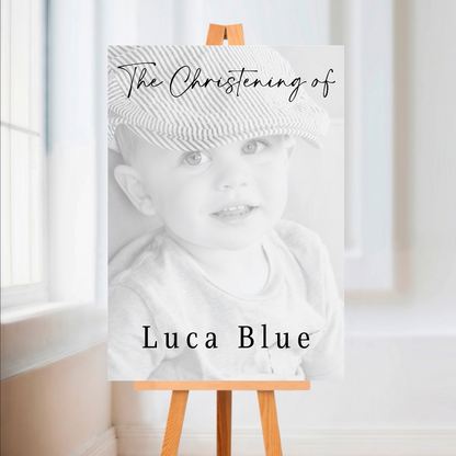 Black & White Photo Board | Christening, Baptism, Holy Communion Welcome Board Sign | Personalised Party Board | A4, A3, A2