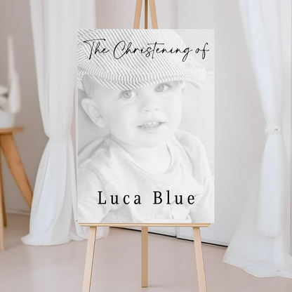 Black & White Photo Board | Christening, Baptism, Holy Communion Welcome Board Sign | Personalised Party Board | A4, A3, A2