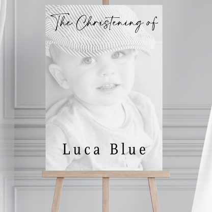 Black & White Photo Board | Christening, Baptism, Holy Communion Welcome Board Sign | Personalised Party Board | A4, A3, A2