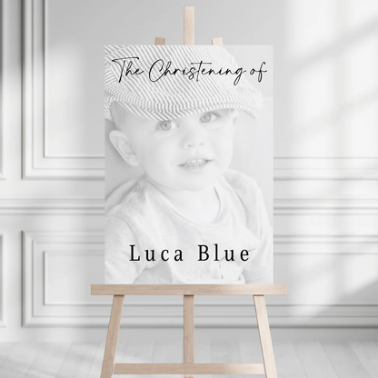 Black & White Photo Board | Christening, Baptism, Holy Communion Welcome Board Sign | Personalised Party Board | A4, A3, A2
