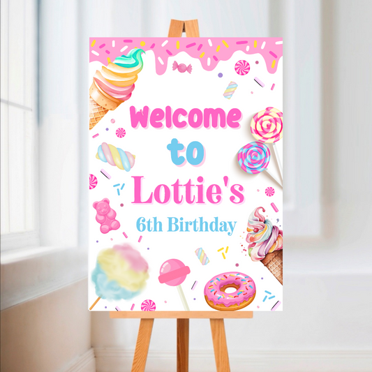 Candy Sweet Welcome Board Sign | Personalised Baby Shower Birthday Party Board | Party Sign | A4, A3, A2