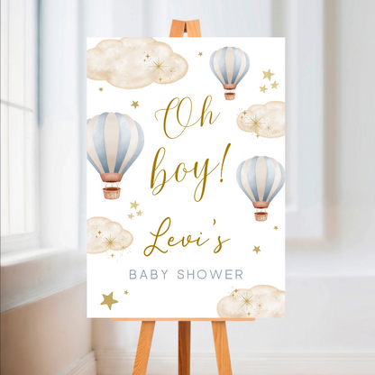 Blue Hot Air Balloon Baby Shower Welcome Board Sign | Personalised Baby Shower Board | Party Sign | A4, A3, A2