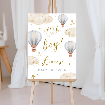 Blue Hot Air Balloon Baby Shower Welcome Board Sign | Personalised Baby Shower Board | Party Sign | A4, A3, A2