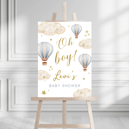 Blue Hot Air Balloon Baby Shower Welcome Board Sign | Personalised Baby Shower Board | Party Sign | A4, A3, A2