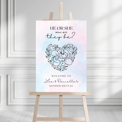 Pink Blue Twin Baby Gender Reveal Welcome Board Sign | Personalised Gender Reveal Board | Party Sign | A4, A3, A2