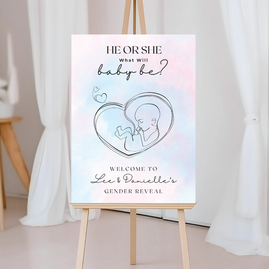 Pink Blue Baby Gender Reveal Welcome Board Sign | Personalised Gender Reveal Board | Party Sign | A4, A3, A2