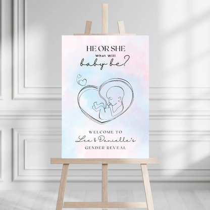 Pink Blue Baby Gender Reveal Welcome Board Sign | Personalised Gender Reveal Board | Party Sign | A4, A3, A2