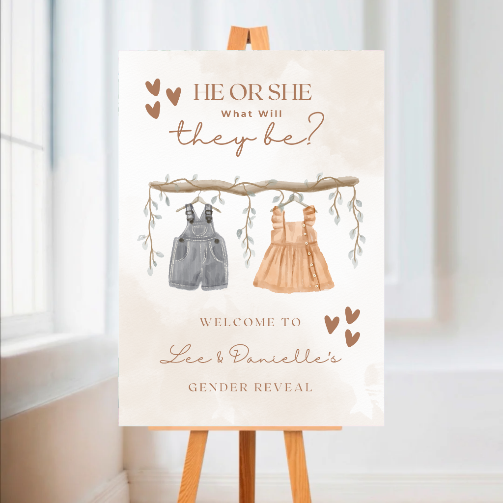 Neutral Baby Outfits Gender Reveal Welcome Board Sign | Personalised Gender Reveal Board | Party Sign | A4, A3, A2