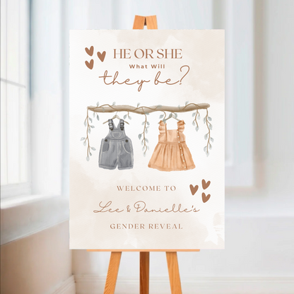 Neutral Baby Outfits Gender Reveal Welcome Board Sign | Personalised Gender Reveal Board | Party Sign | A4, A3, A2
