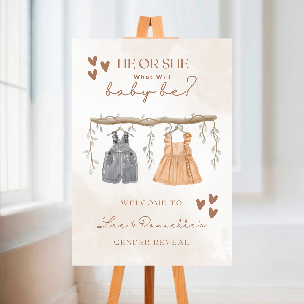Neutral Baby Outfits Gender Reveal Welcome Board Sign | Personalised Gender Reveal Board | Party Sign | A4, A3, A2