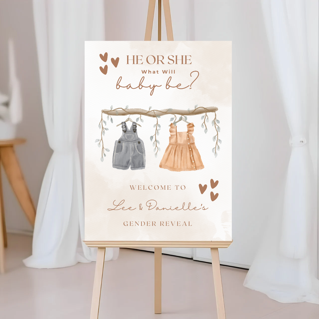 Neutral Baby Outfits Gender Reveal Welcome Board Sign | Personalised Gender Reveal Board | Party Sign | A4, A3, A2