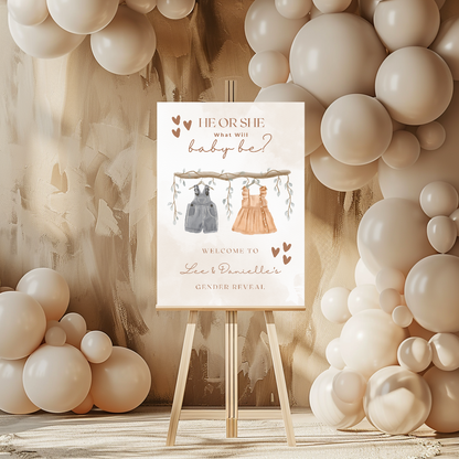 Neutral Baby Outfits Gender Reveal Welcome Board Sign | Personalised Gender Reveal Board | Party Sign | A4, A3, A2