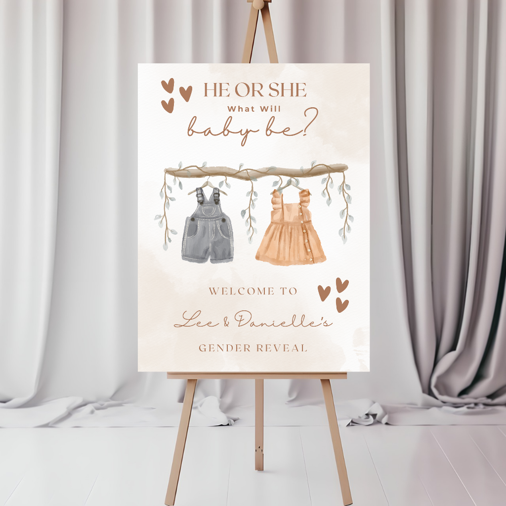 Neutral Baby Outfits Gender Reveal Welcome Board Sign | Personalised Gender Reveal Board | Party Sign | A4, A3, A2