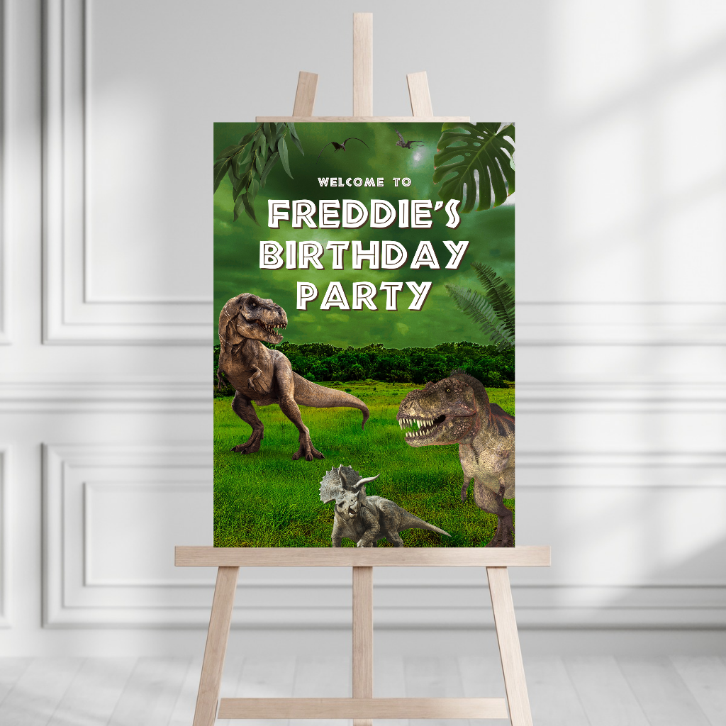 Dinosaur Welcome Board Sign | Personalised Birthday Board | Birthday Party Sign | A4, A3, A2 (Design 5)