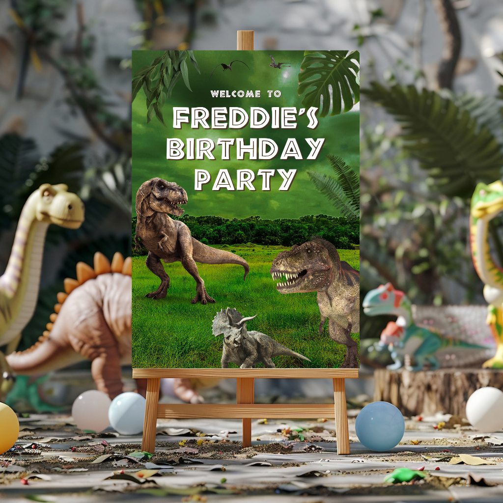 Dinosaur Welcome Board Sign | Personalised Birthday Board | Birthday Party Sign | A4, A3, A2 (Design 5)
