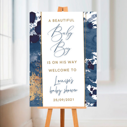 Personalised Navy Blue & Gold Welcome Board Sign | Baby Shower Board | Christening Board | Baby Shower Sign | Party Sign | A4, A3, A2 - Dinky Designs