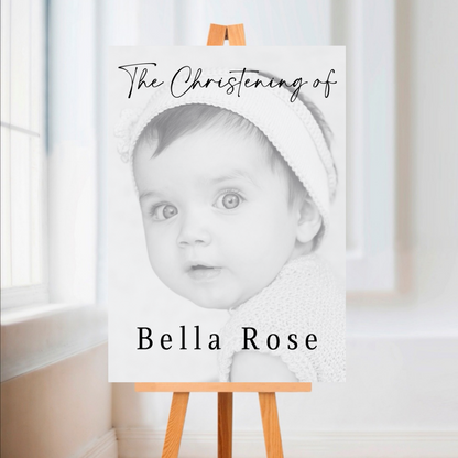 Black & White Photo Board | Christening, Baptism, Holy Communion Welcome Board Sign | Personalised Party Board | A4, A3, A2