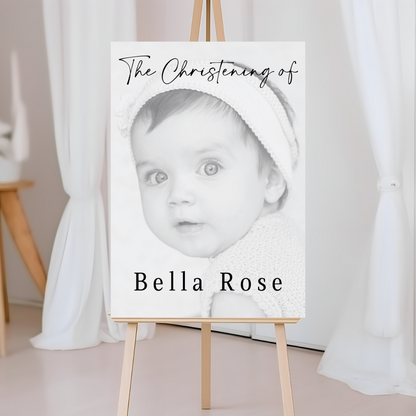 Black & White Photo Board | Christening, Baptism, Holy Communion Welcome Board Sign | Personalised Party Board | A4, A3, A2