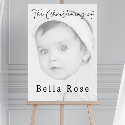 Black & White Photo Board | Christening, Baptism, Holy Communion Welcome Board Sign | Personalised Party Board | A4, A3, A2