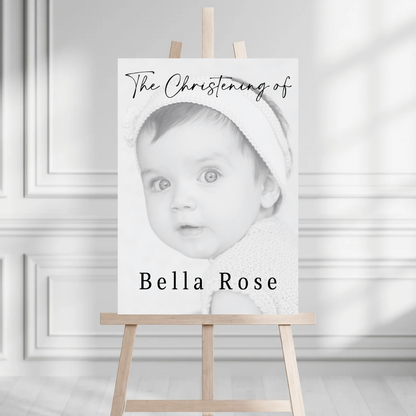 Black & White Photo Board | Christening, Baptism, Holy Communion Welcome Board Sign | Personalised Party Board | A4, A3, A2