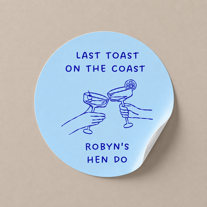 Blue Hen Party Stickers | Various Sizes | Personalised Last Toast On The Coast | Birthday, Hen Party, Engagement Stickers - Dinky Designs