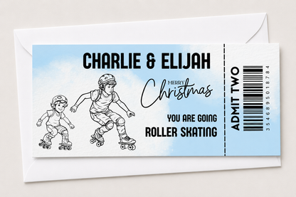 Surprise Ticket Print | Personalised Blue Roller Skating Ticket Pass Voucher Membership | Gift Idea - Dinky Designs