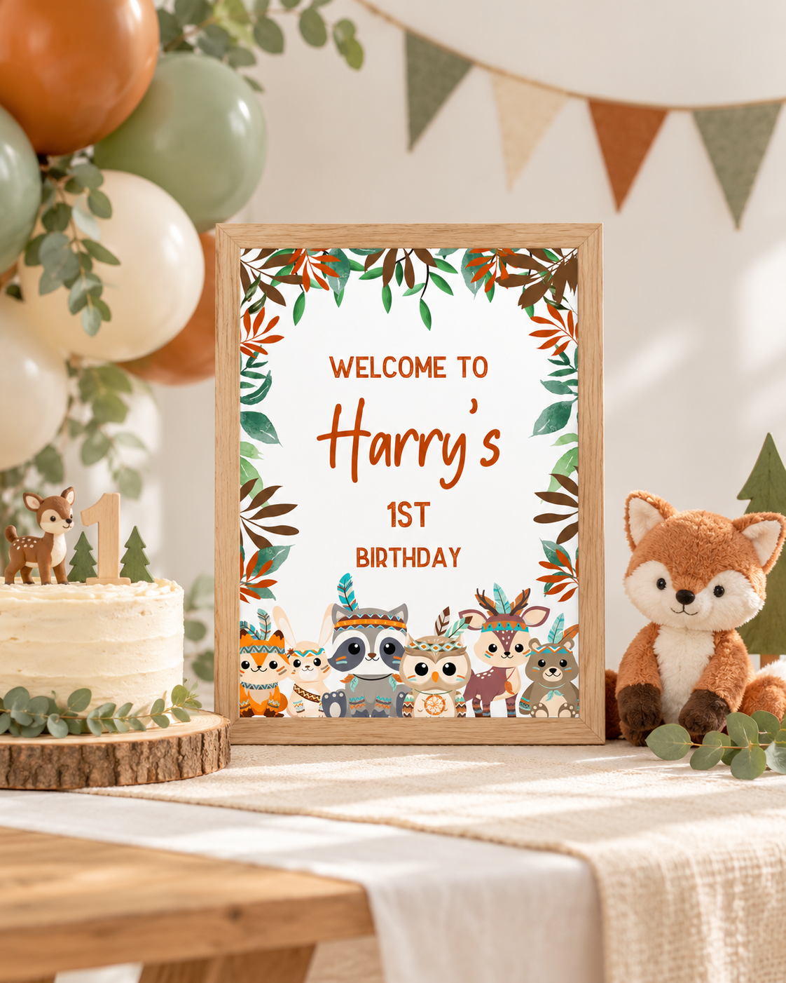 Woodland Animal Welcome Sign | Personalised Baby Shower, Birthday Party Poster | Party Sign | A4, A3 - Dinky Designs