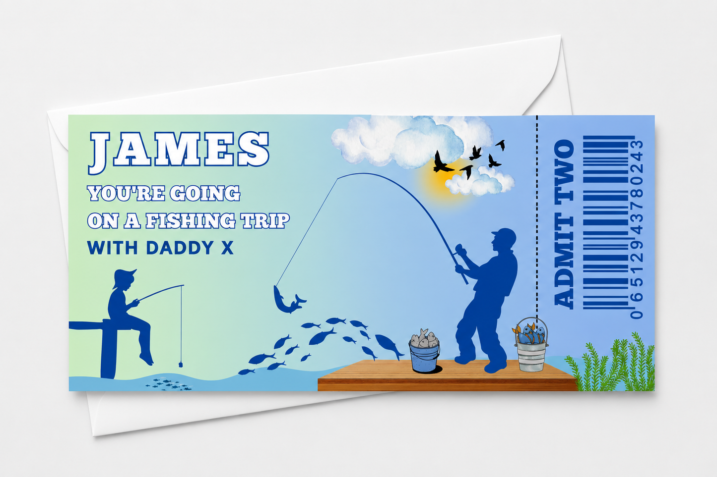 Surprise Ticket Print | Personalised Fishing Trip Ticket Pass Voucher Membership | Gift Idea