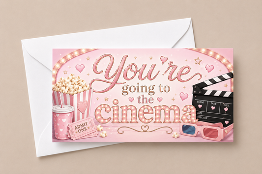 Surprise Ticket Print | You're Going To The Cinema | Pink Ticket Pass Voucher Membership | Gift Idea