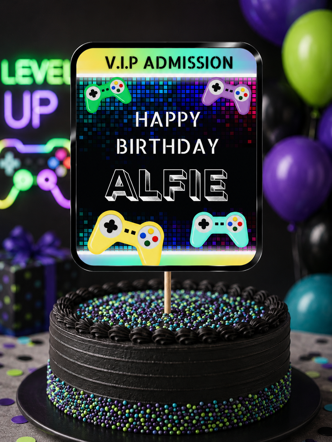Cake Topper | Personalised Gaming Cake Topper | Gaming Party Supplies - Dinky Designs