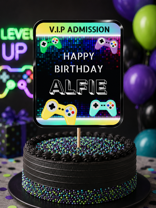 Cake Topper | Personalised Gaming Cake Topper | Gaming Party Supplies - Dinky Designs