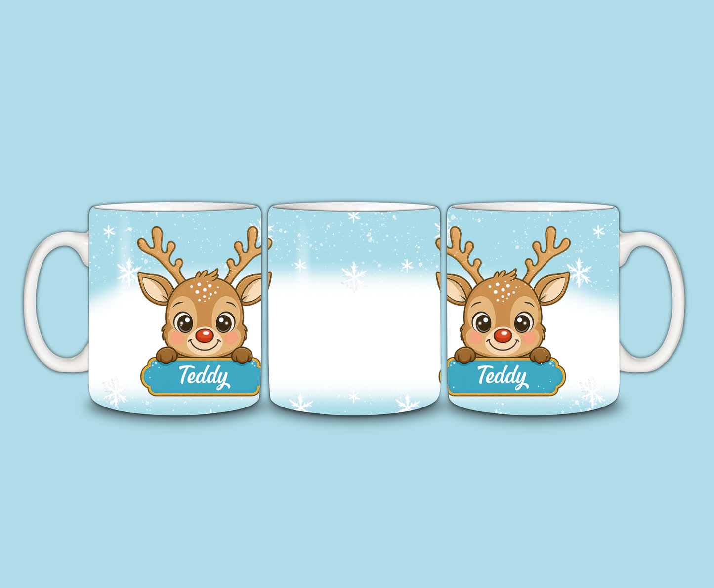 Christmas Mug | Personalised Blue Reindeer Mug | Gift Idea