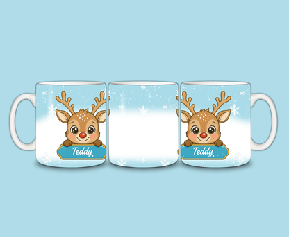 Christmas Mug | Personalised Blue Reindeer Mug | Gift Idea