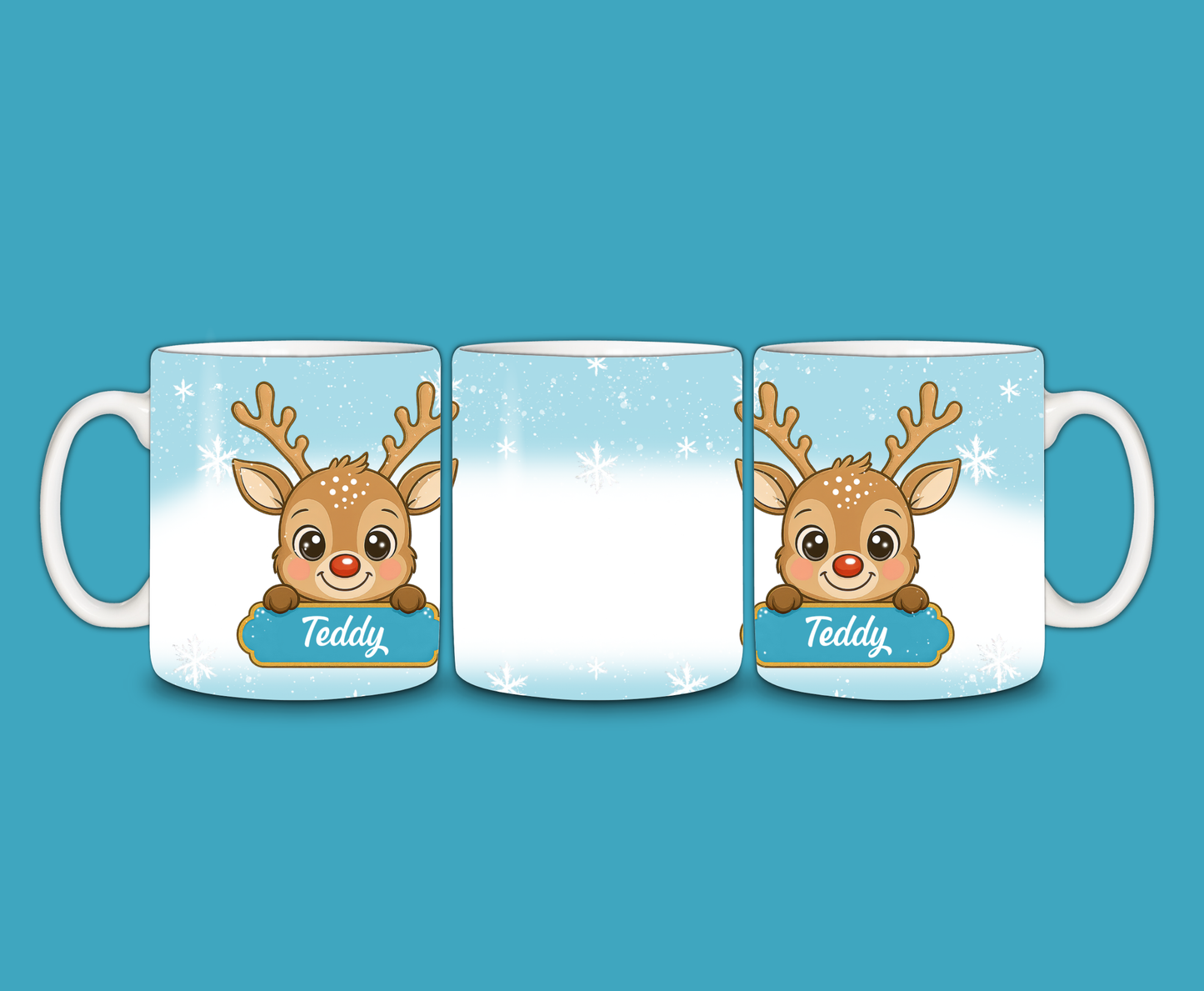 Christmas Mug | Personalised Blue Reindeer Mug | Gift Idea