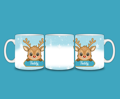 Christmas Mug | Personalised Blue Reindeer Mug | Gift Idea