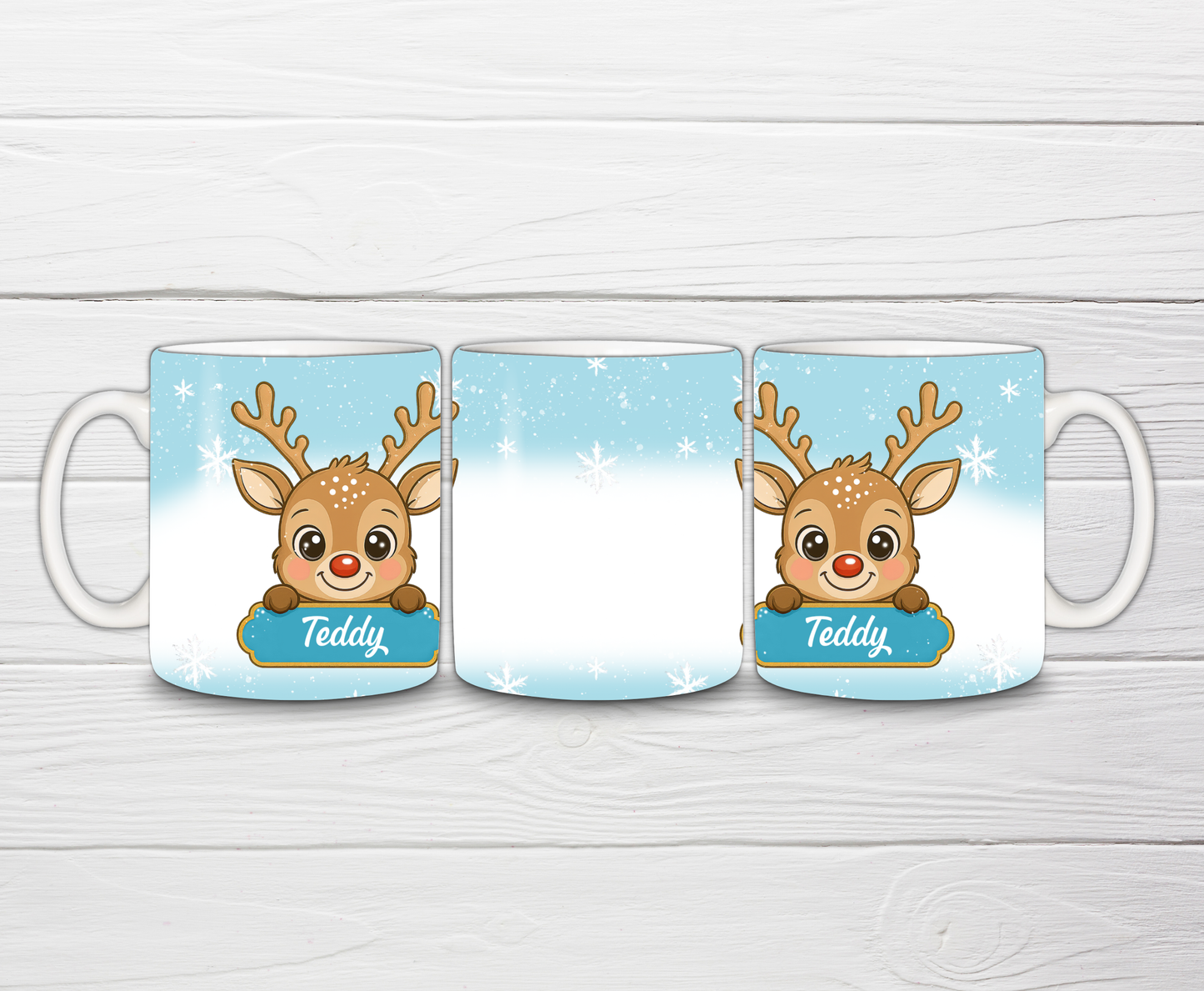 Christmas Mug | Personalised Blue Reindeer Mug | Gift Idea