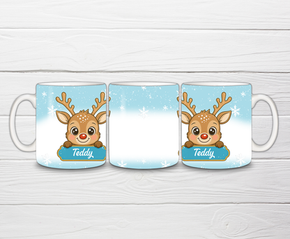 Christmas Mug | Personalised Blue Reindeer Mug | Gift Idea