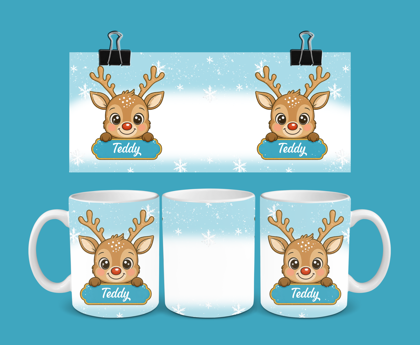 Christmas Mug | Personalised Blue Reindeer Mug | Gift Idea