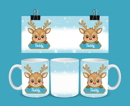 Christmas Mug | Personalised Blue Reindeer Mug | Gift Idea